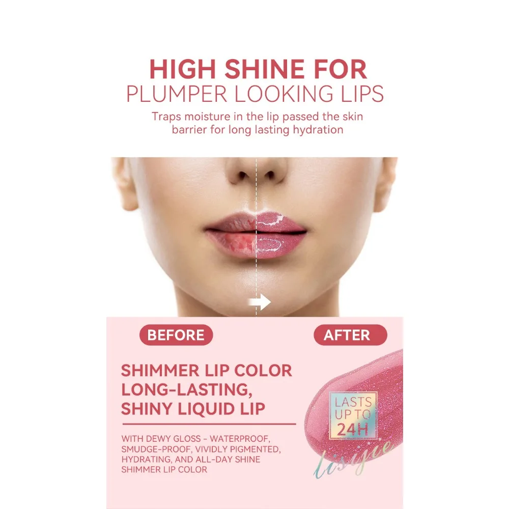 เงากันน้ํา Diamond Shimmer Glitter ลิปกลอสประกาย Glitter Liquid ลิปสติก Diamond Pearl Lip GLOSS เซ็กซี่ Lip Make Up