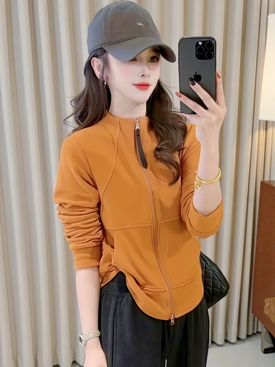 

Модная женская осенняя толстовка-кардиган с воротником-стойкой, корейский стиль, на молнии, с длинными рукавами, приталенный крой