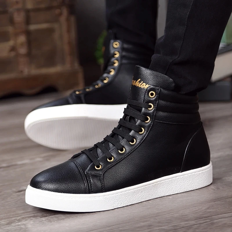 Brand Mens Skateboard Shoes Casual Unisex High Top Lighweight Sports Shoes Boys Girls Cool Street White Soft Leather Sneakers