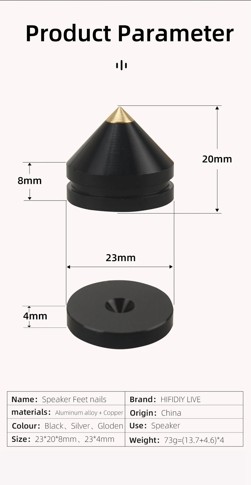 4PCS 4Sets Speaker Stand Feet Foot Pad Aluminium Alloy Metal Spikes Cone Floor Foot Nail M23*20