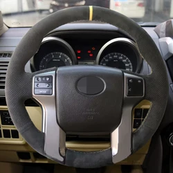 For Toyota Land Cruiser Prado Tundra Tacoma 4 Runner DIY Hand-stitched Black Suede Car Steering Wheel Cover