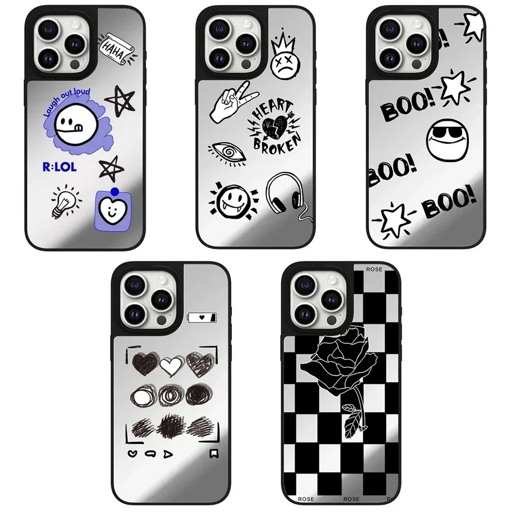 

Black Rose Graffiti Mirror Magnetic iPhone 11 12 13 14 15 16 Pro Max Case - Protective iPhone Case with MagSafe