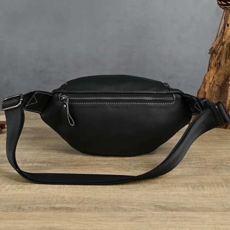 Men\'s New Genuine Leather Chest Bag Multifunctional Waist Bag Soft Cowhide Leather Shoulder Crossbody Purse Mobile Phone Bag