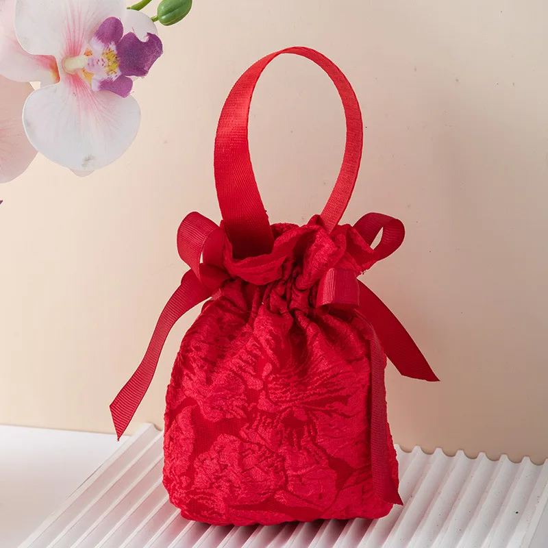 Wedding Candy Bag Portable Drawstring Pouch Wedding Party Gifts Goodie Candy Packing Bag Embossed Flower Gift Storage Holder 1PC