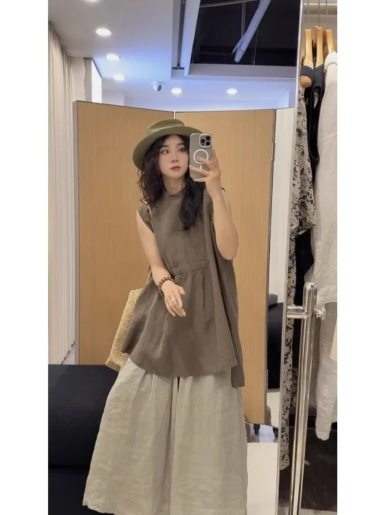Zomer 2022 Dames Loose Fit Svel Pure Kleur Linnen irt Veelzijdige halflange top Dubbelzijdig Dragen Casual irt