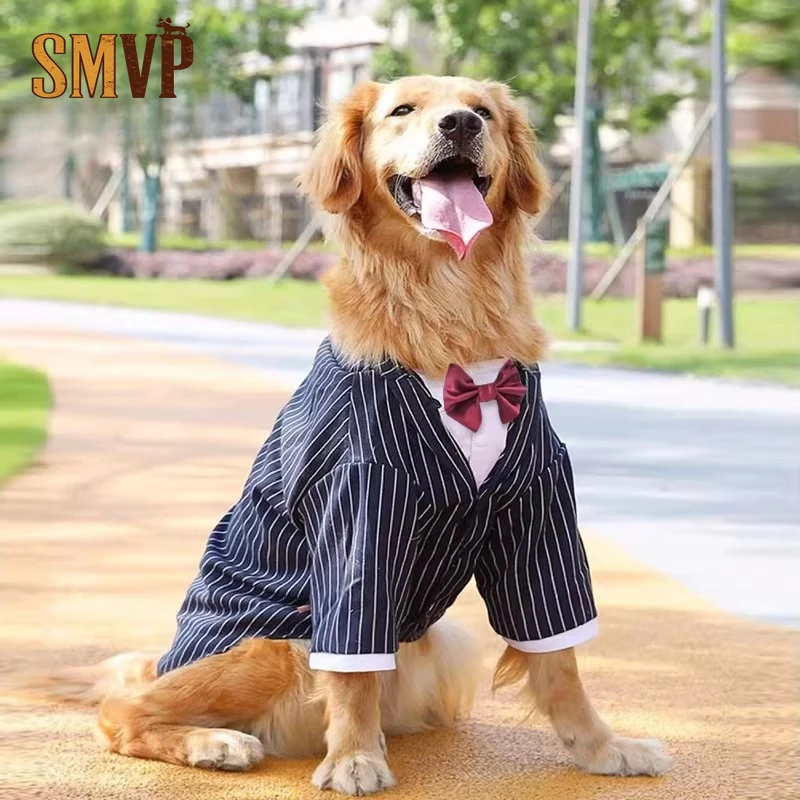 

Striped Suit Dress with Bow Tie The Stylish and Handsome British Gentleman Style Wedding Suit for Parties Large Dog Clothes