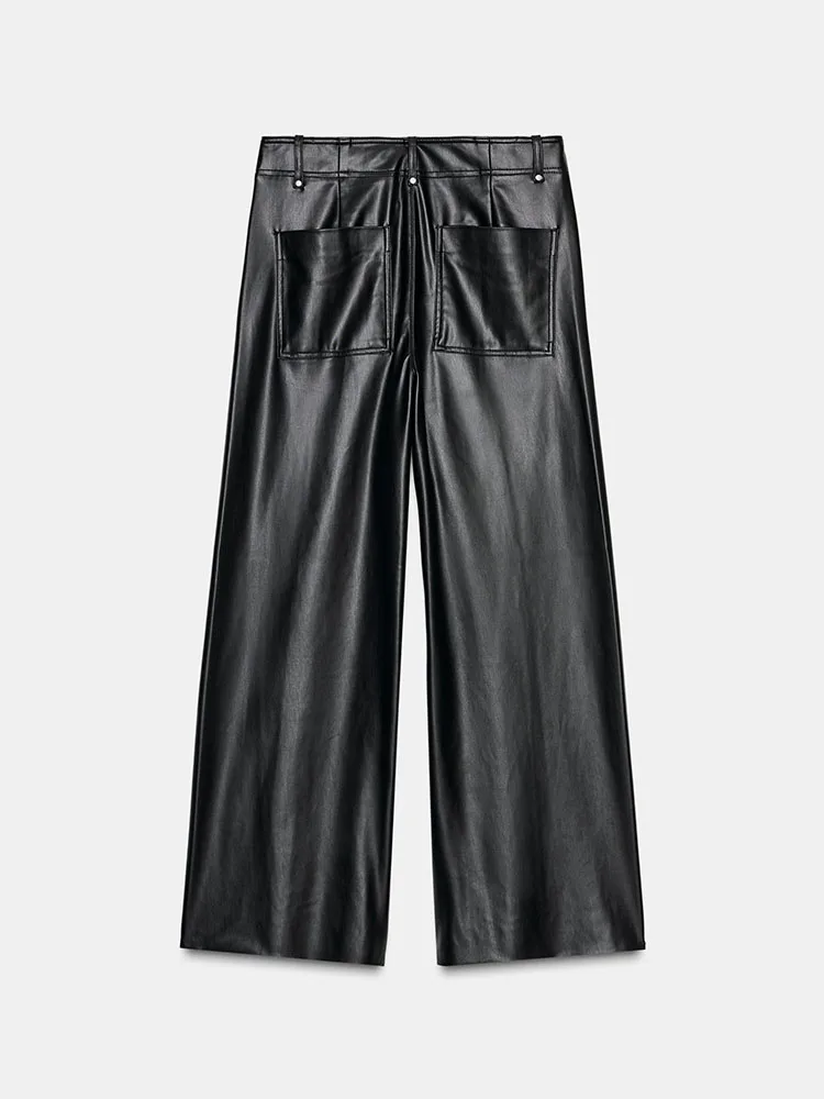 Women's Cus-Made Leather Effect Loose Pants Sweet Faionable New Arrival Autumn 2025 Ethnic Stage Clothing