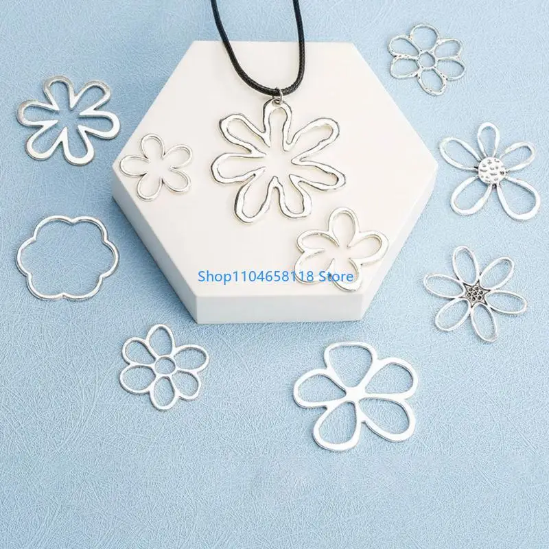 

Silver Necklace Retro Irregular Flower Charm for DIY Earring Necklace