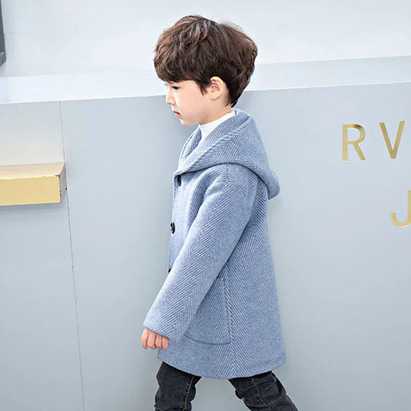 Winter Woolen Jacket For Boy New 2023 Korean Version Fashion Thickening Handsome Mid-Length Keep Warm Casual Children\'s Clothing