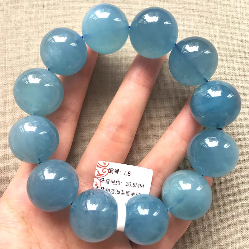 Natural Blue Aquamarine Clear Beads two Bracelets Women Men Brazil Stretch Blue Aquamarine Jewelry AAAAA