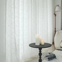 White Striped Embroidered Sheer Tulle Curtains for Living Room Doorway Patterned Voilage Rideau Wedding Decor Embroidery Panel