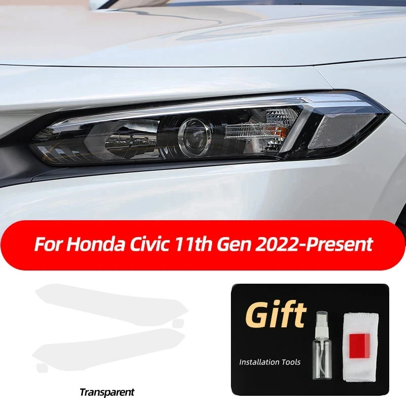 2 шт., прозрачные ТПУ наклейки для передних фар Honda Civic 11 поколения 2022