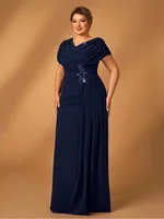 Suhdeuwsh Plus Size Luxury Mom Wedding Reception Party Luxury Shiny Plus Size Chiffon Mother Navy Blue Evening Dress 3