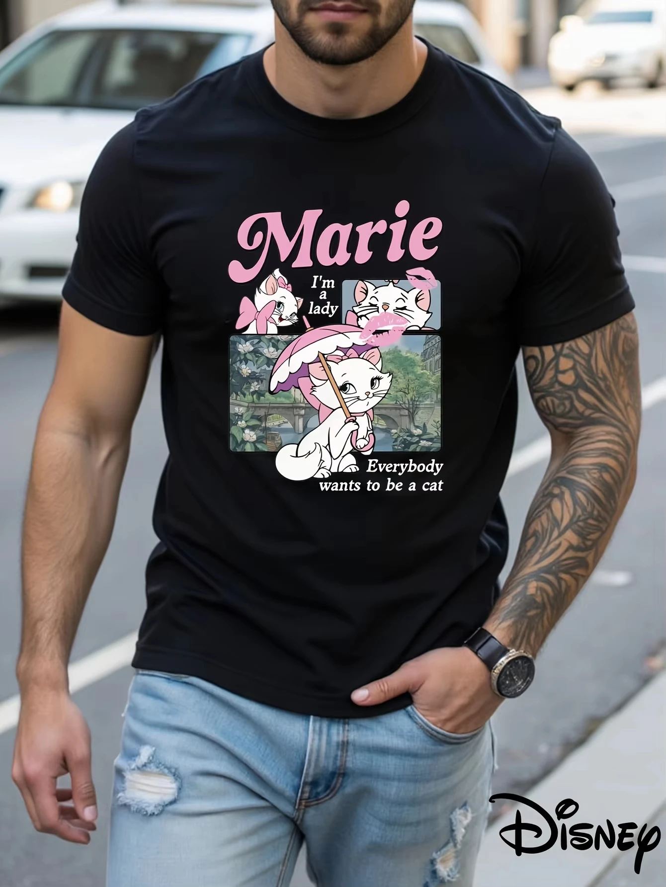 디즈니 뉴 노블 메리 그래픽 프린트 · 티셔츠 남성용 일상 캐주얼 및 테마 이벤트웨어 뉴트럴 코튼 반팔 플러스 사이즈