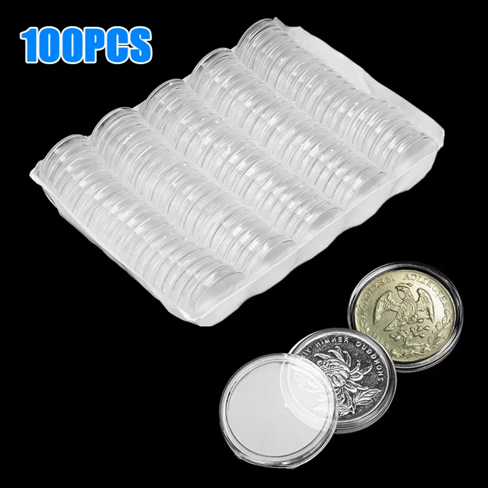 100pcs 32mm Clear Coin Storage Boxes Coin Collecting Box Case Coin Holders For Coins Storage Capsules Protection Boxes Container