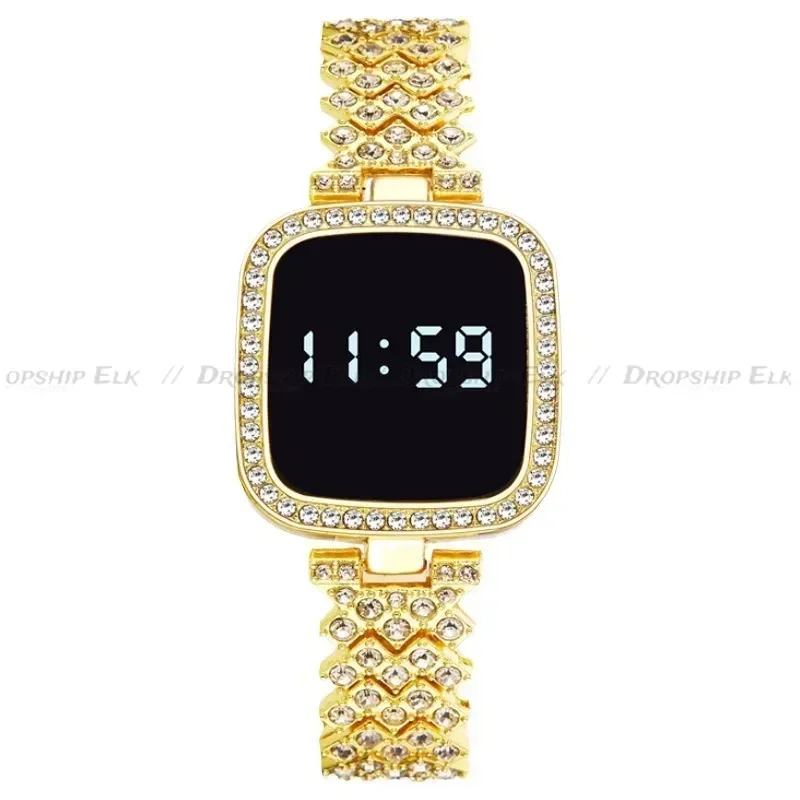 Orologio digitale con strass di lusso per donna Orologio touch screen semplice a LED Cinturino in acciaio moda Orologio da donna in oro rosa Reloj Mujer