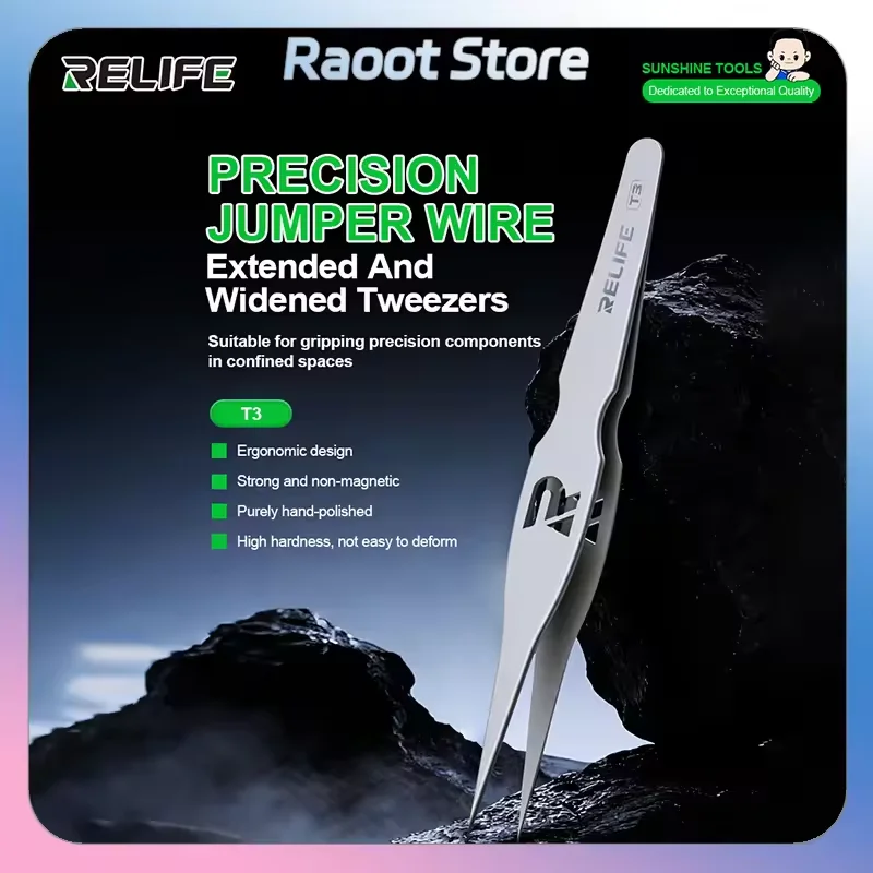 RELIFE T3 High Hardness Precision Stainless Steel Jumper Wire Tweezers For Mobile Phone Repair Flying Wires Chip Clamping Tool