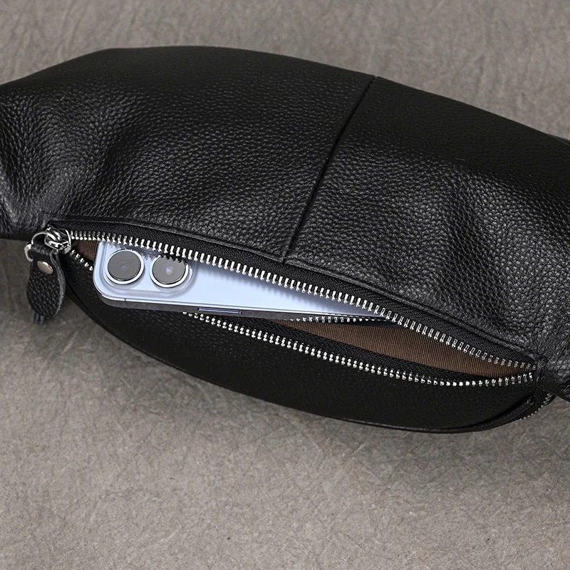 Imagem -05 - Cintura de Couro Genuíno para Homens Fanny Pack Preto Bolsa para Cinto Bolsa para Telefone Mini Bolsa de Viagem Bolsa Crossbody Masculina