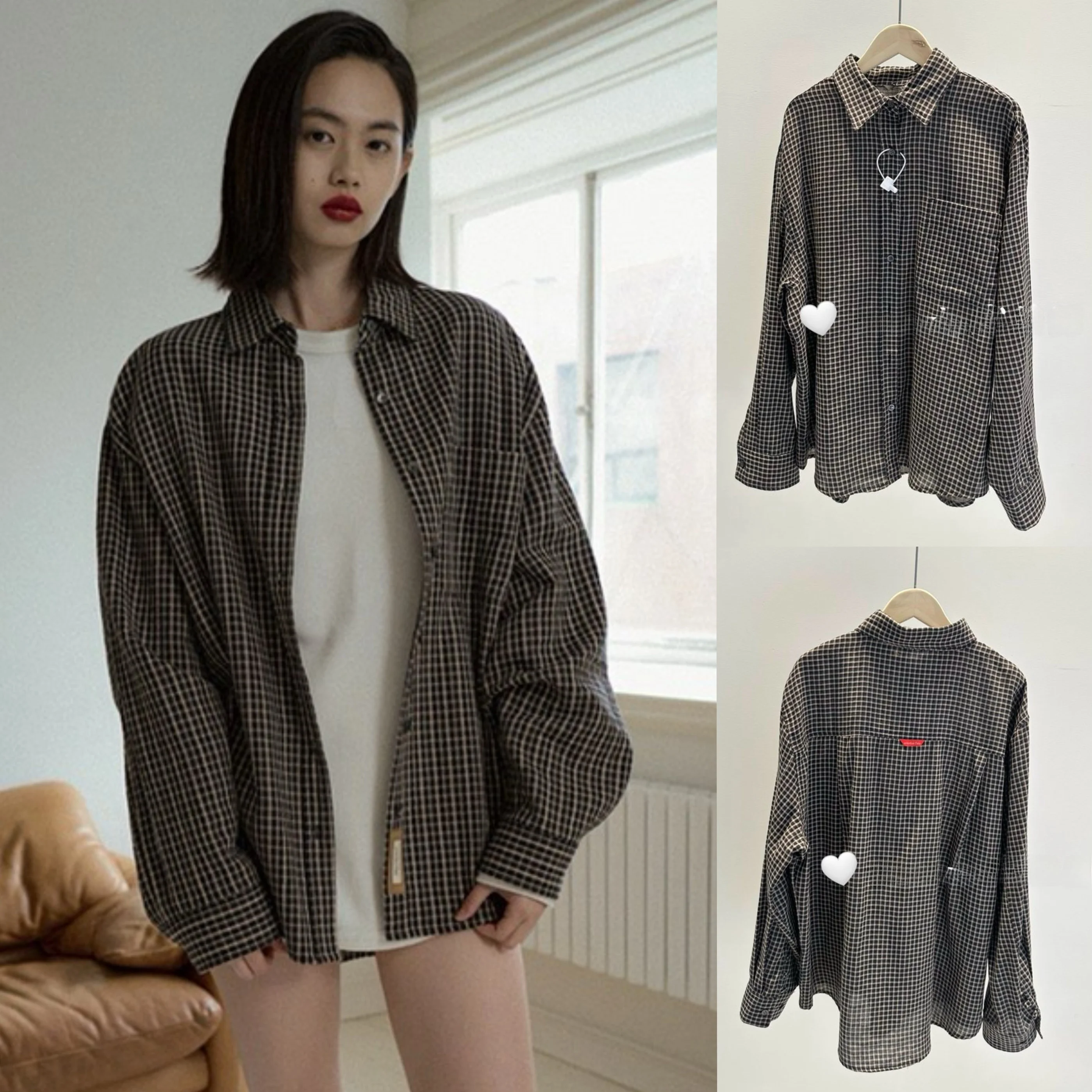 

Loose Casual Plaid Long Sve irt Spring 2025 Women's Faion Comfortable Lazy Sle Top Vintage Flair Versatile Spring irt