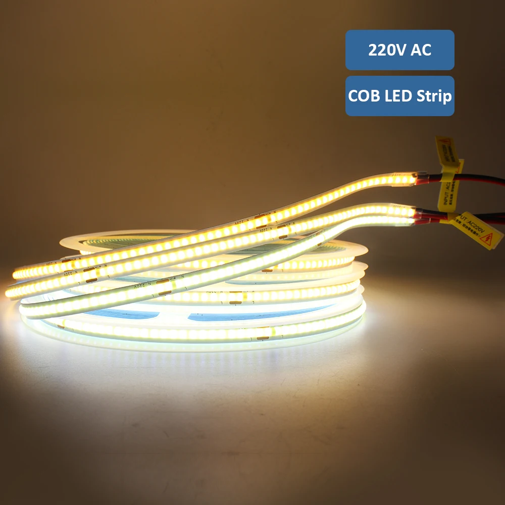 220V 230V AC COB LED Strip Lights 5M 10M Flexible Ribbon Warm White/Natural White/Cold White Linear Lighting Stripe Room Decor