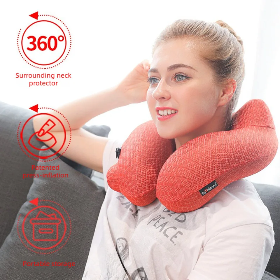 

Removable Pillowcase Inflatable U-shaped Pillow Portable Travel Pillow For Outdoor Use Napping Foldable U-shaped Neck Support
