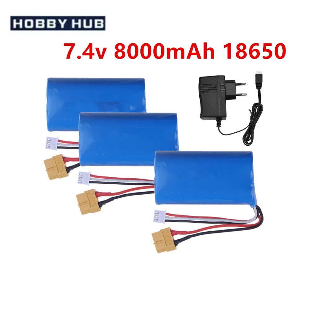 XT60 plug 7.4V 8000mAh Lipo Battery for Henglong 3818 ,3819,3838 RC toys Accessory 7.4 V 2S battery For 3918 ,3938 ,3939 1/16
