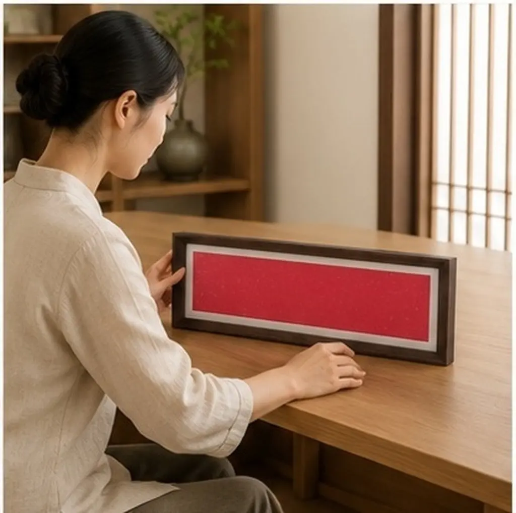 1Set Calligraphy Display Organizer Wood Photo Frame Blank Xuan Paper Desk Picture Frame Holder 16.6x5.9 Inch Art