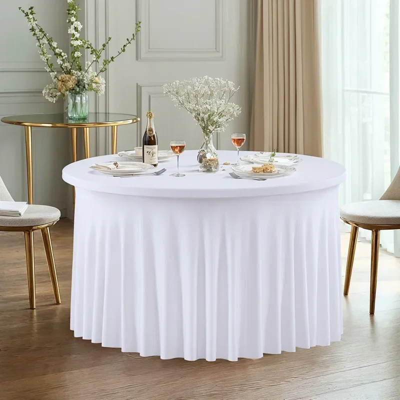 20pcs 4/5/6FT Round Spandex TableCover Hotel Banquet Party Events Wedding Decoration Dining Room Pleated skirt Tablecloth