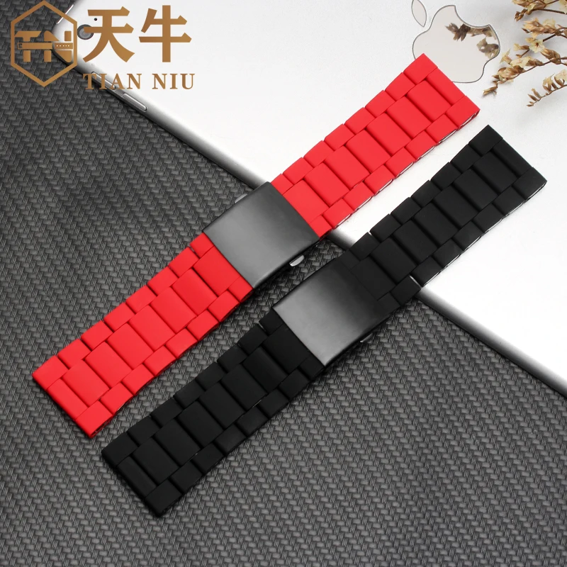 Waterproof silicone bracelet watch band 24/26/28mm for Diesel DZ7396 DZ7370 DZ428 rubber and stainless steel watchband mens stra