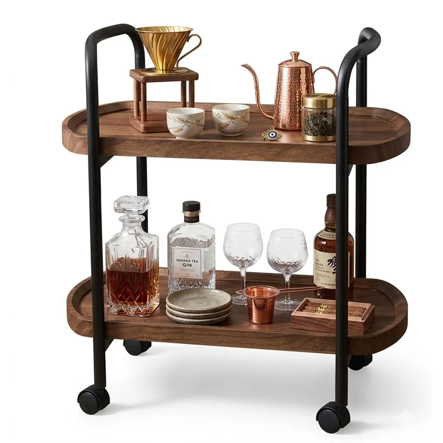 Modern Wood Commercial Multi-Functional Hotel Serving Cart With Wheels-2-Tier Kitchen/Bar Use Easy Assembly Furniture
