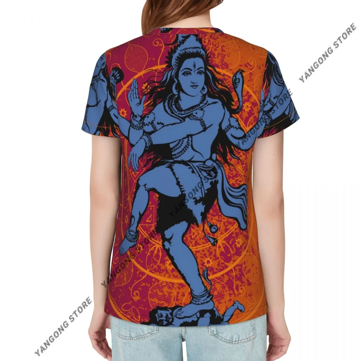 Women's T-shirt Indian God Shiva On The Mandala Background Tshirt Women Casual O-Neck Short Sleeve Tops Tees Clothing