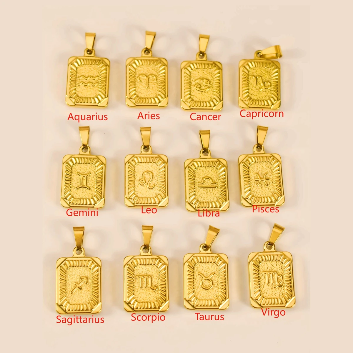 Fashion Punk Initial Tag Twelve Constellations Stainless Steel Pendant Necklaces for Men Women Wholesale Jewelry Gift