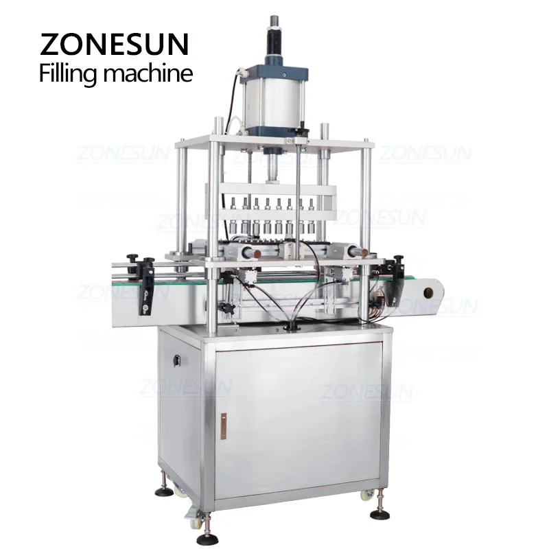 ZONESUN ZS-YG10 ماكينة تغطية زجاجات العطور الأوتوماتيكية حلقات الياقة السدادة 8 رؤوس غطاء الضغط مع الناقل