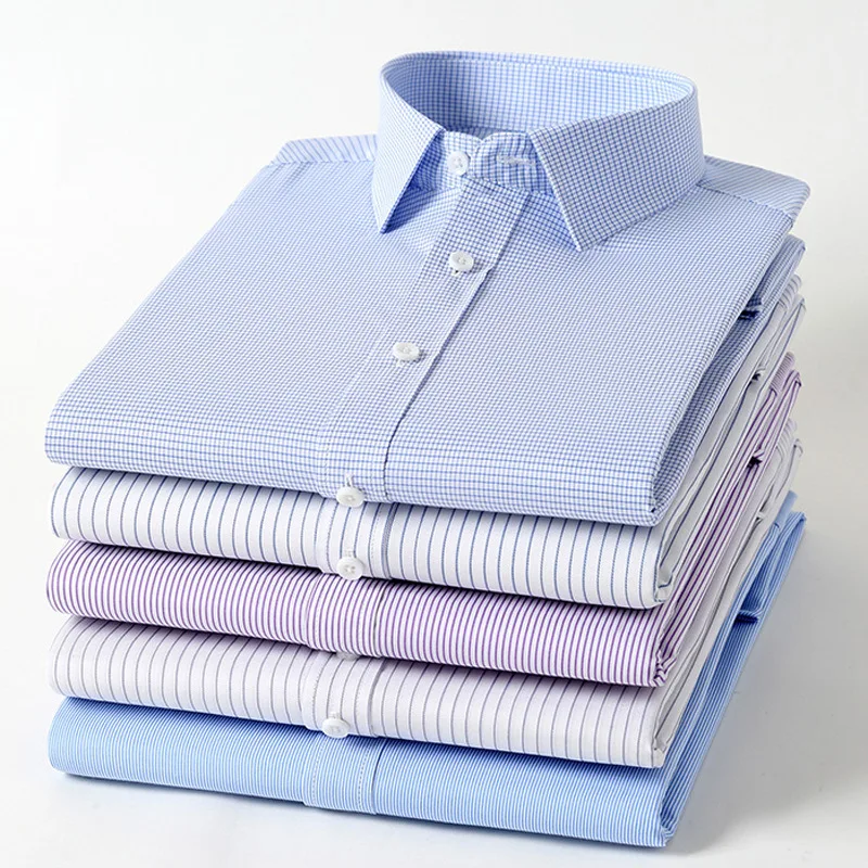 4XL 5XL 6XL 7XL 8XL Koszula w kratę z włókna bambusowego w paski Niebieska Casualowa biznesowa koszula z długim rękawem dla mężczyzn Streetwear Slim Fit Shirt Men