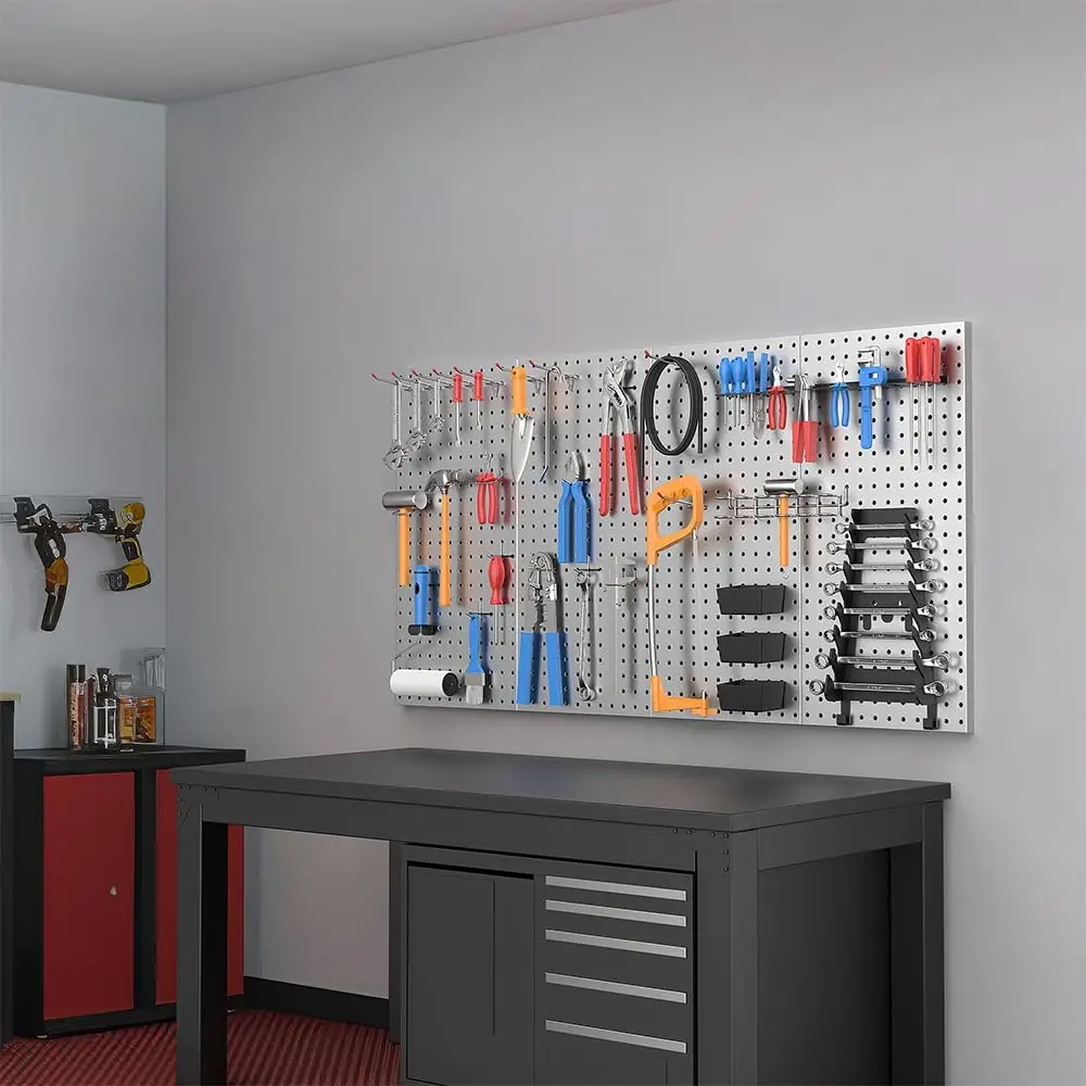 4 Pcs Metal Pegboard Wall Panels for Garage Tool Storage, Durable Organizer