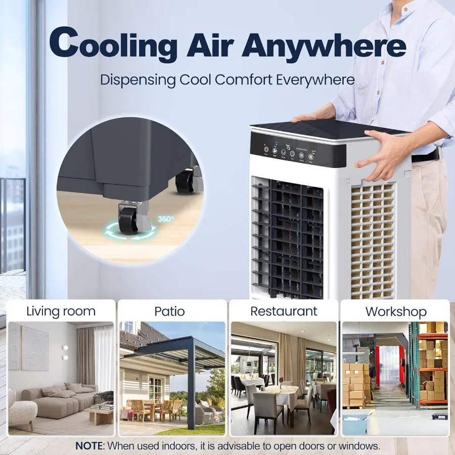 เครื่องทำความเย็นแบบระเหยพกพา 3800 CFM สำหรับใช้ภายในและภายนอกอาคาร ระบบทำความเย็น 3in1 พร้อมถังน้ำขนาด 7.6 แกลลอน 12