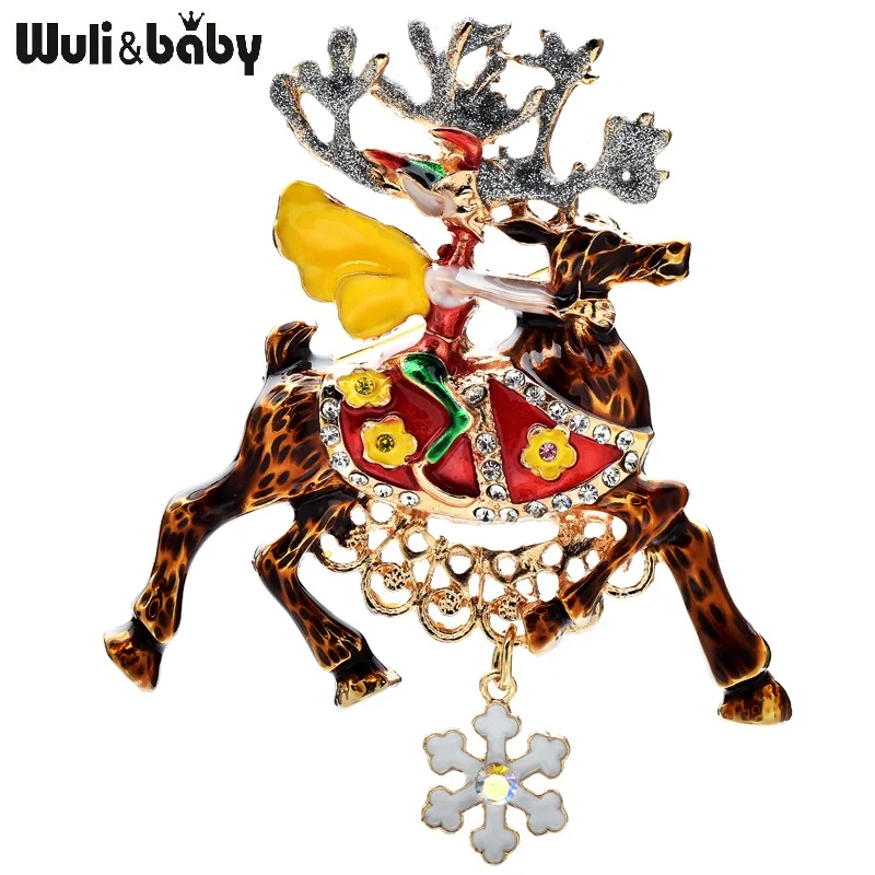 Wuli&baby Luxury Christmas Deer Brooches For Women Unisex Enamel New Year Lucky Animal Party Office Brooch Pins Gifts