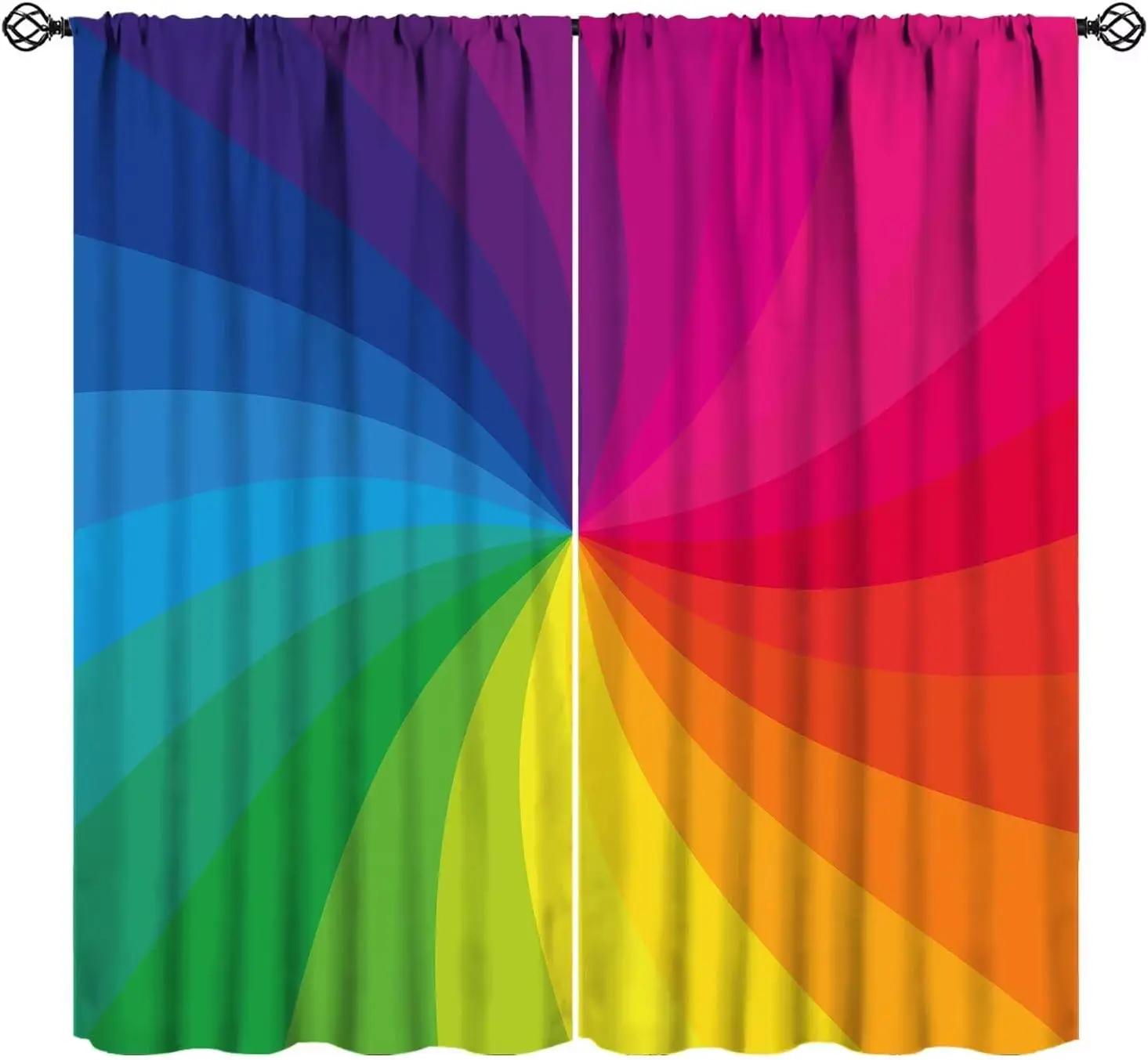 Rainbow Swirl Curtains, Abstract Colorful Twisted Spiral Rainbow Rays Print Window Curtains Drapes for Kids Bedroom Livingroom