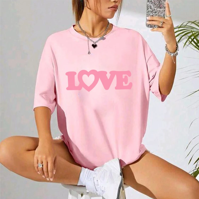 High Quality Love Summer Girls Vintage Women 2000s Y2k Clothes Aesthetic Summer T-Shirt Streetwear Harajuku Letter Graphic Print