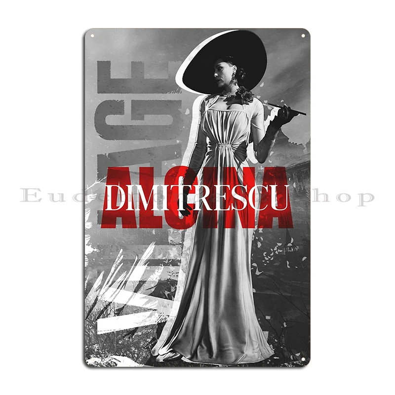 VILLAGE Alcina Dimitrescu Classic Lady Dimitrescu Vintage Lady D Metal Cinema Living Room Wall Plaque Cave Pub Tin Sign Poster