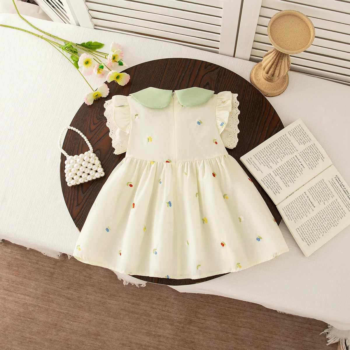 (0-4 Year Old Baby Girl Dress) Summer New Green Bow Children'S Floral Clothes image 2