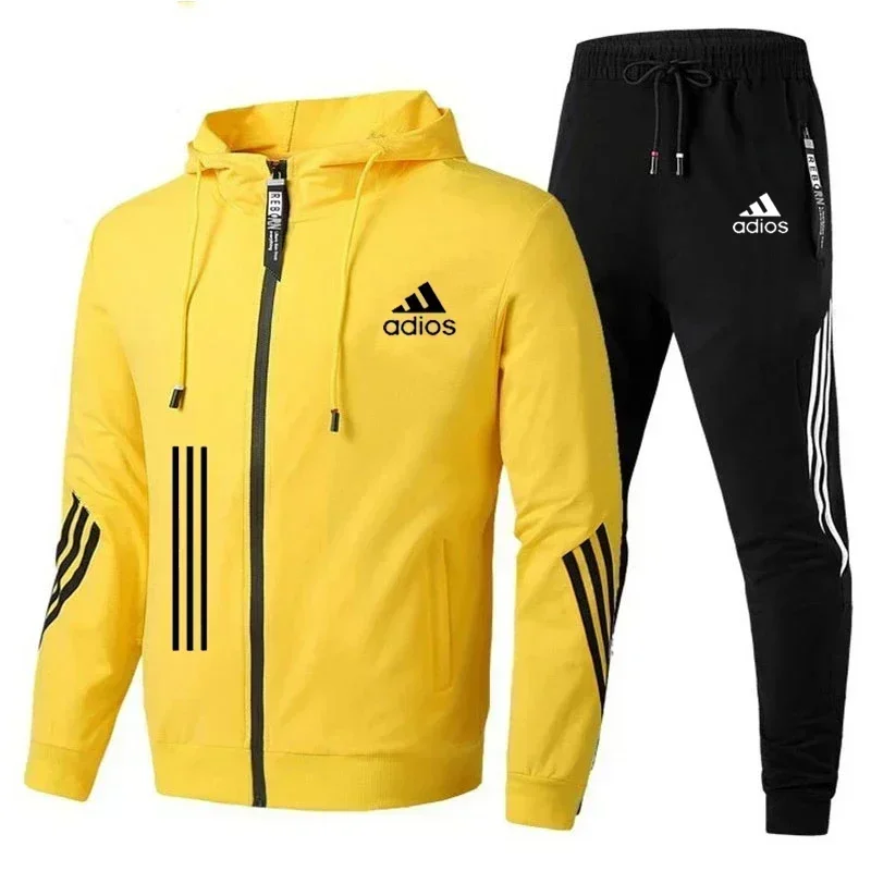 Jaket olahraga pria, hoodie + celana panjang ritsleting pria musim gugur/musim dingin 2024, pakaian jogging fashion bernapas kebugaran santai 2 potong