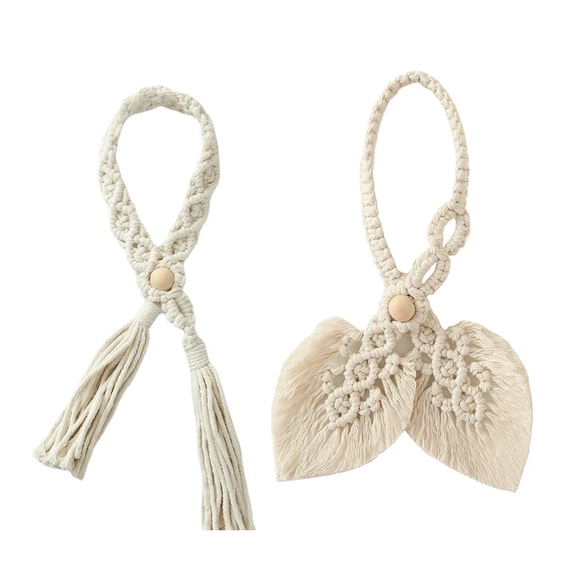 Leaf Tassel Macrame Curtain Tieback Hand-Woven Cotton Rope Curtain Tie Back Holder Drapery Holdback Home Decoration