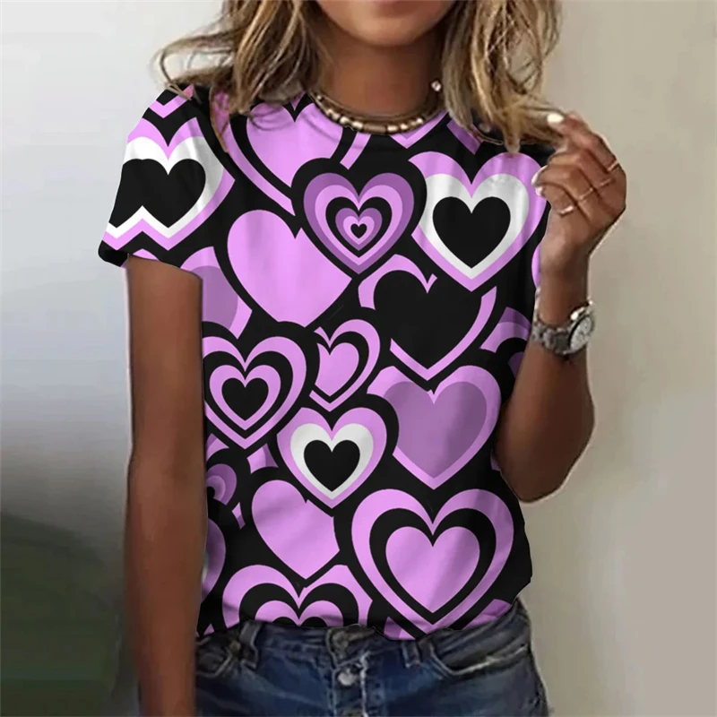 Custom Fashion T Shirt For Women Love Heart Printing Beautiful Tee Short Sleeve Ladies Clothes Leisure Street Female T-shirt Top