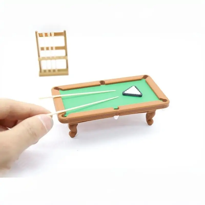 Miniature Pool Table 112 Scale Furniture Kit 1 Set Dollhouse Billiard Model with Cue Rack for DIY Mini Game Room Decor