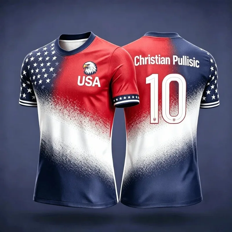 2026 Viral USA Print Front & Back Number Graphic Soccer Jersey Air-Flow Light Patriotic Game Day Keepsake for Sports Street OOTD