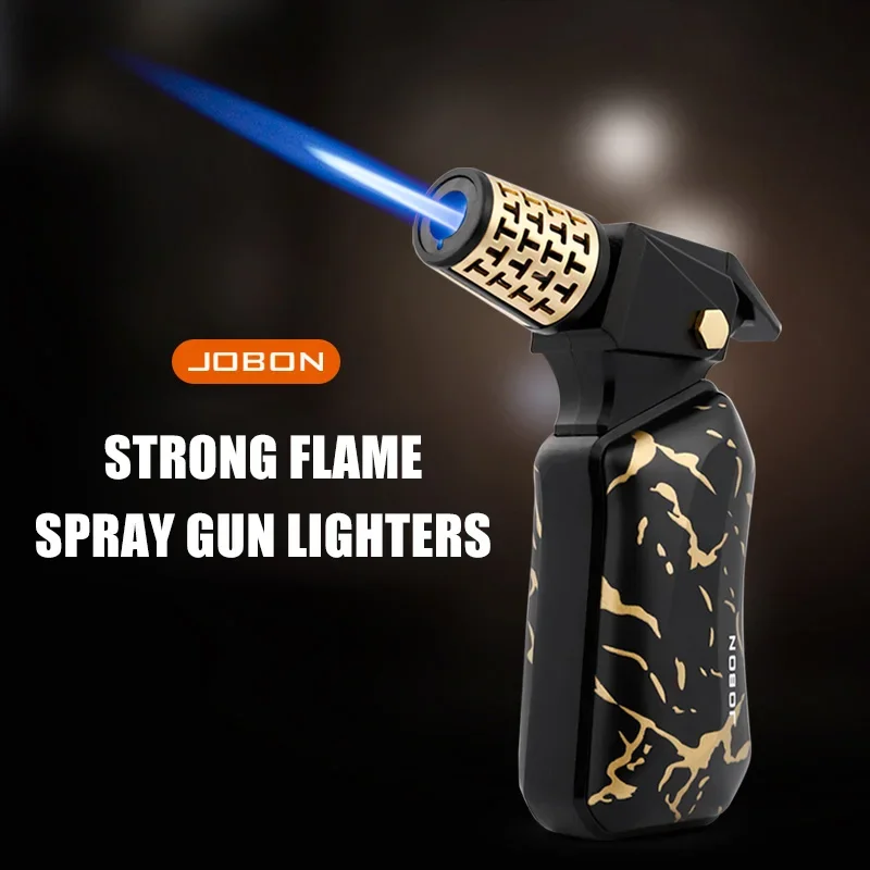 Jobon Strong Blue Flame Cigar Lighter Security Locking Design Alloy Body Multi-Functional Use Recycled Gas Lighter Smoking