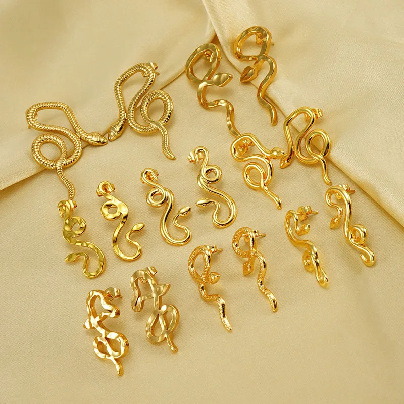 10PCS French Style Personality Snake Shaped Stainless Steel Serpent Earring for Women Stud Earrings Jewelry Gift Wholesale