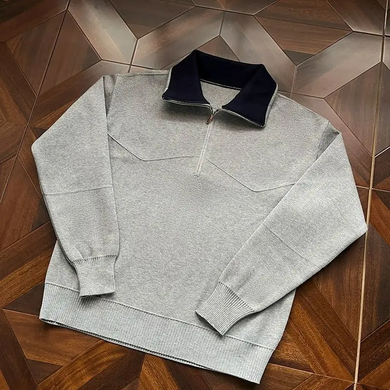 

Men's Thiened f Zipper Knitted Sweater Casual Collared Sweater Autumn Winter Warm Loose Fit High End Feeling Knitwear