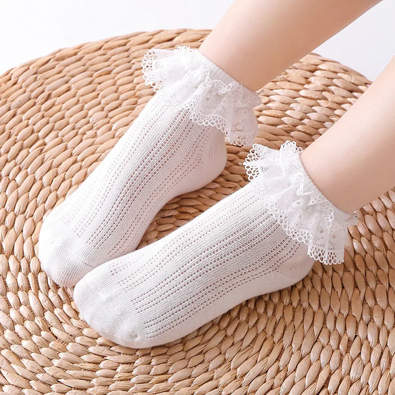 Spring/Summer 2024 New Children\'s Breathable Comfortable Soft Baby Korean Fashion Lace Mesh Dance Solid Color Socks 776